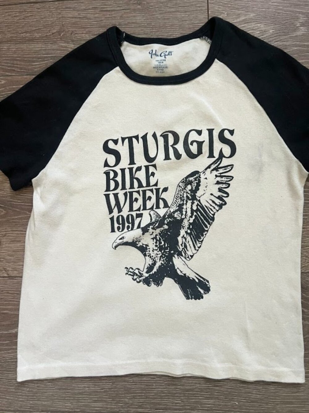 Brandy Melville Beige Black Raglan Baby Baseball Shirt Tee Sturgis Bike One Size